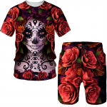 Skull lilleline 3D prinditud &uuml;likond meestele T-s&auml;rgid/l&uuml;hikesed p&uuml;ksid 2 tk Vintage komplektid Komplektid Gooti Trendikas t&auml;navar&otilde;ivad dressir&otilde;ivad meestele XL