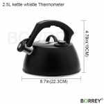 BORREY roostevabast terasest vilistav veekeetja temperatuurin&auml;idik veekeetja tee kohvikann K&ouml;&ouml;k gaasipliit induktsioonpliit veekeetja 2,5L 2.5L Black