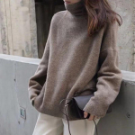 WYWM ka&scaron;miirist paks, t&auml;is kootud kampsun, naiste lihtne vabaaja kaelaga sviiter, naiste talvine avar soe džemper one size pruun