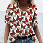 Mood Naiste T-s&auml;rk Suvine Butterfly Print V-kaelusega l&uuml;hikeste varrukatega Topid T-s&auml;rgid Y2k Riided Minimalistlikud naiste T-s&auml;rgid 2XL