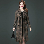 Naiste villane mantel keskmise pikkusega s&uuml;gistalvine uus pikk osa &uuml;le p&otilde;lve Paks soe mood Houndstooth tartan villane jope XL beež