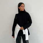 S&uuml;gisene poolk&otilde;rge kraega Pullover Kampsunid Naiste talvemood Soliidne silmkoeline kampsun Naiste vabaaja avarad džemprid kudumid 29686 S must