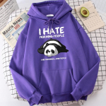 Laisk Panda Ma vihkan hommikust inimesi, tr&uuml;kitud kapuuts, naiste vabaaja mood, s&uuml;gisene pehme kampsun Harajuku soojad spordir&otilde;ivad meestele S