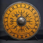 Keskaegne ehtne King Finehair Viking Battle kantud kilbist puidust seinakunst, k&auml;sitsi valmistatud kodukaunistus, k&auml;sitsi valmistatud kingitus talle, seinavaibad