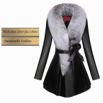 Talvine naiste keskmise pikkusega nahast trent&scaron;mantel ja puuvillane &otilde;huke PU-karusnahk, kunstrebase karusnahast kraega XXXXXXXL must