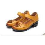 2023. aasta retrostiilis k&auml;sitsi valmistatud nahast kingad, paksud kontsadega naised, lilled, &uuml;marad, k&otilde;rged kontsad 38 kollane