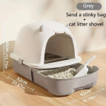 T&auml;ielikult suletud kassiliivakast pritsmevastase kattega, l&otilde;hnakindel lemmikloomatualett siseruumides kasutatavatele kassidele hall