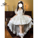 Suvine uus disain Sense Lolita lamineeritud tutu kleit rihmaga ruudukujuline krae pits vibu v&ouml;&ouml;kohaga magus suur seelikukleit S valge