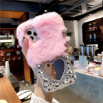 Rabbit Fluffy karusnahast &uuml;mbris Samsung S24 Ultra S23 Fe S22 Plus A15 A25 A35 A55 A14 A24 A34 A54 A13 A53 Luksuslik Bling Rhinestone soe kohev Palus kate iphone X XS valge