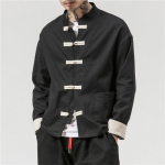 Krae pandlaga jakk Idamaine puuvillane Kung Fu s&auml;rk Meeste vabaajas&auml;rk P&uuml;stkrae Pikkade varrukatega topid Hiina traditsiooniline retro mantel XXXXL