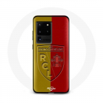 Samsung Galaxy S20 Ultra &uuml;mbris rcl objektiiv Logo kollase ja punase taustaga