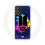 Coque pour Samsung Galaxy A52 Bangtan Sonyeondan BTS Logo Noir Fond Abstrait Bleu Jaune Et Rose