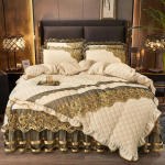 Paks TIKitud SAMETINE tekikottide komplekt Kahekohaline voodi Queen King suurus Luksuslik KULDSELT tikitud pitsiga tekikott 2 padjap&uuml;&uuml;ri Pehme 4tk 1.5x2m-59x79inch bed