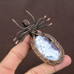 Natural Dendrite Opal Gemstone Copper Wire Wrap Spider Pendant 3.35 w5h47