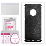 apgo Protective Skin Sticker for the back+sides compatible with Huawei Mate 30 Pro, Full Wrap Film, Foil, Vinyl - Pattern Black Leather