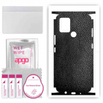 apgo Protective Skin Sticker for the back+sides compatible with Tecno Pova, Full Wrap Film, Foil, Vinyl - Pattern Black Leather