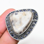 Natural Plume Root Jasper Gemstone 925 Sterling Silver Gift Ring Size 8 a4h00