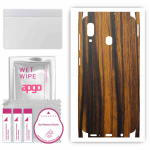 apgo Protective Skin Sticker for the back+sides compatible with Samsung Galaxy A20, Full Wrap Film, Foil, Vinyl - Pattern Tigerwood