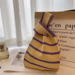 Naiste k&auml;sitsi valmistatud kootud v&auml;ike k&auml;ekott Vabaaja randmekott Jaapani laia triibulise triibuga ostukotte &otilde;pilaste korduvkasutatav &otilde;lakott a must