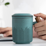 Keraamiline teetass infuseriga Roheline keraamiline teetass kaanega 300ml Green gray