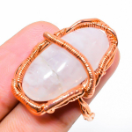 Natural Rose Quartz Gemstone Handmade Copper Wire Wrap Gift Ring Size 7 i4w44