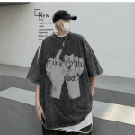 100% puuvilla happega pestud vintage l&uuml;hikeste varrukatega T-s&auml;rk ees tr&uuml;kitud t&auml;navar&otilde;ivad HipHop Harajuku suuremahulised T-s&auml;rgid S must