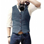 Meeste vabaaja &uuml;likond, vest V-kaelusega kalasabast tviidist Slim Fit &auml;ri vest pulmadeks L