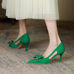 Korea versioon Bowknot &otilde;&otilde;nsad &uuml;ksikud kingad banketi temperamendiga k&otilde;rged kontsad, madala suu ja terava varbaga tikk-naiste kingad 34