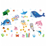 Isekleepuv veealune maailm mereloomade koomiksite seinakleebised kodukaunistus 45x60cm mitmev&auml;rviline