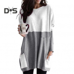 Naiste topid &Uuml;mara kaelusega pikkade varrukatega, v&auml;rvilised plokk-pulloverid taskutega, vabas vormis keskmise pikkusega s&auml;rk, igap&auml;evane kandmine 3XL hall