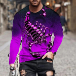 Uued 3D Scorpion Print meeste T-s&auml;rgid Pikkade varrukatega T-s&auml;rgid &Uuml;mar kaelus, vabaaja pullover meeste suures suuruses riided XS lilla