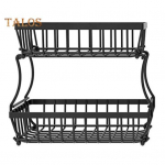 Kahekorruseline lauapealne puuviljakorv k&ouml;&ouml;gi jaoks Tugev metallist juurviljahoidla leivakaussi statiivi traatkorv kartulisibula jaoks must