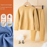 Teismeliste laste termopesu Villane siid pehme hubane kaheosaline poiste t&uuml;drukute puhkeriided paks soe hingav laste magamisriiete komplekt 170cm kollane