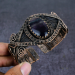 Natural Fluorite Gemstone Handmade Copper Wire Wrap Cuff Bangle Adjustable k0t91