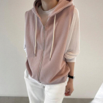 Kapuutsiga dressipluus, varrukateta jakid, hall must vest, naiste l&uuml;hike &otilde;huke paks vest, mantel M roosa