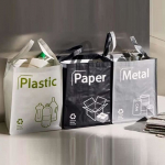 3 &ouml;koloogilise taaskasutuskoti komplekt - Maht 50 liitrit - Plastik, klaas, paber - Kaasaegne stiil ja v&auml;rvid