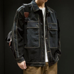 Hooaeg Raske Retro Jakk Meeste Korea Versioon Lahtine Rev&auml;&auml;riga Denim Jakk Huligaan Kena Vabaaja V&auml;rvide Sobitamine &Uuml;laosa M must