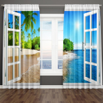 Kaasaegne Palm Beach'i maastik Looduslik maastik Rannik 2 tk Tasuta &Otilde;hukesed Akna kardinad Kardin Magamistuppa Elutuppa Kodu kaunistus 100W130H(CM)40x51in&Grommet Top blue