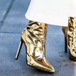 2024 Disain Ankle Boots Naiste Mood T&otilde;mblukk Terav K&otilde;rged Kontsad Kuldne H&otilde;bedane Lakknahast L&uuml;hikesed Saapad Kingad Catwalk Kingad 35