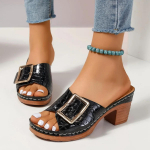 Mood Naiste Sussid Vabaaja PU Nahk Keskmise Paksu Kontsaga Kingad Elegantne Metallpandlaga Peep Toe Slaidid Must Pruun Platvormsussid 36 must
