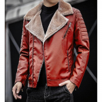 Karvane &uuml;hes t&uuml;kis paksendatud mantel kunstnahast meeste mantel jakk 4XL punane