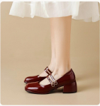 Madal prantsuse retro stiilis Mary Jane punane paks konts, suure suurusega v&auml;ikesed nahast kingad, naiste kingad 35 punane