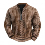 S&uuml;gistalvine meeste dressipluus, poolt&otilde;mblukuga, rombikujuline tekstuuriga lapiline kaelus, pullover, pikkade varrukatega, igap&auml;evane v&auml;lispordi topp XL pruun