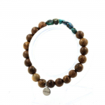 Pierres et Min&eacute;raux. Bracelet Chrysocolle des USA + Perles bois 8 mm. Fabriqu&eacute; en France.