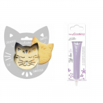 Kit pour biscuit en relief Chat + Stylo au chocolat lilas hall