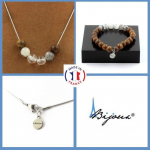 Pierres et Min&eacute;raux. Parure Bracelet Collier Perles Quartz rutile noir + Quartz + bois 8 Taille personnalisable.