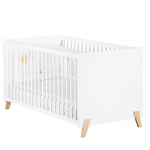 Lit &eacute;volutif - 140x70cm - Babyprice Joy Naturel - Blanc sur pieds en bois naturel