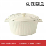 Keraamiline supikauss kahe k&otilde;rva ja triibulise mustriga Keraamiline kauss majapidamiskasutuseks