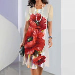 2024. aasta uued kevadised naistekleidid Lilletr&uuml;kiga Elegantsed vabaaja kleidid l&uuml;hikeste varrukatega Moodsad &uuml;lisuured naistekleidid S