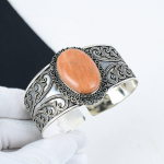 Looduslik apelsinikivi aventuriin K&auml;sit&ouml;&ouml; 925 sterlingh&otilde;bedast k&auml;ev&otilde;ru, Apelsinikivi aventuriini k&auml;ev&otilde;ru, Naisele, Unisex k&auml;ev&otilde;ru, Kingitus emale 6" oranž